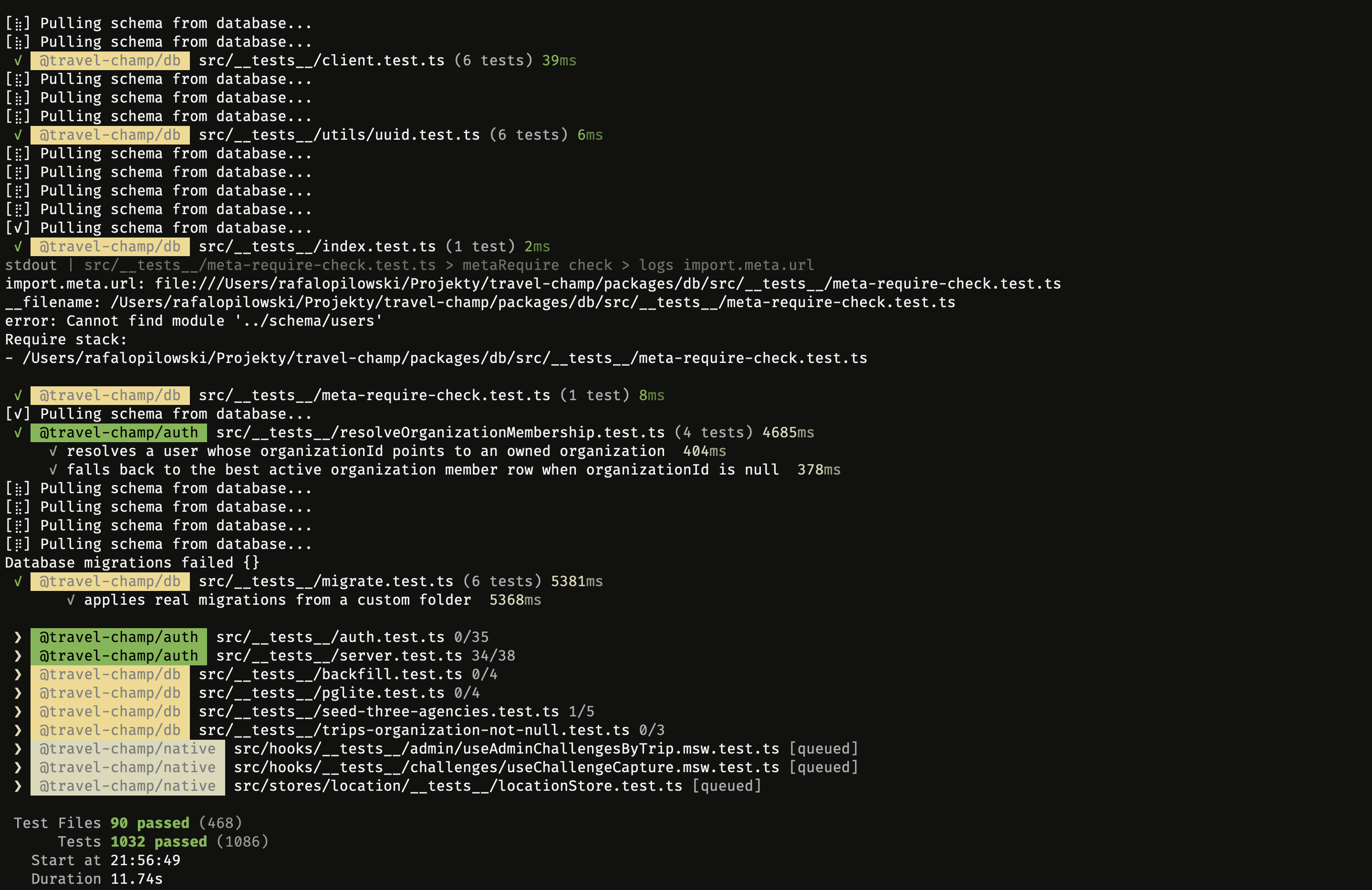 Vitest test suite running